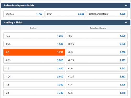 Ce sont des paris avec handicap asiatique disponibles chez Pinnacle